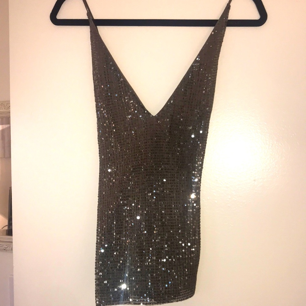 Express Sequin Criss-Cross Back Tank Top